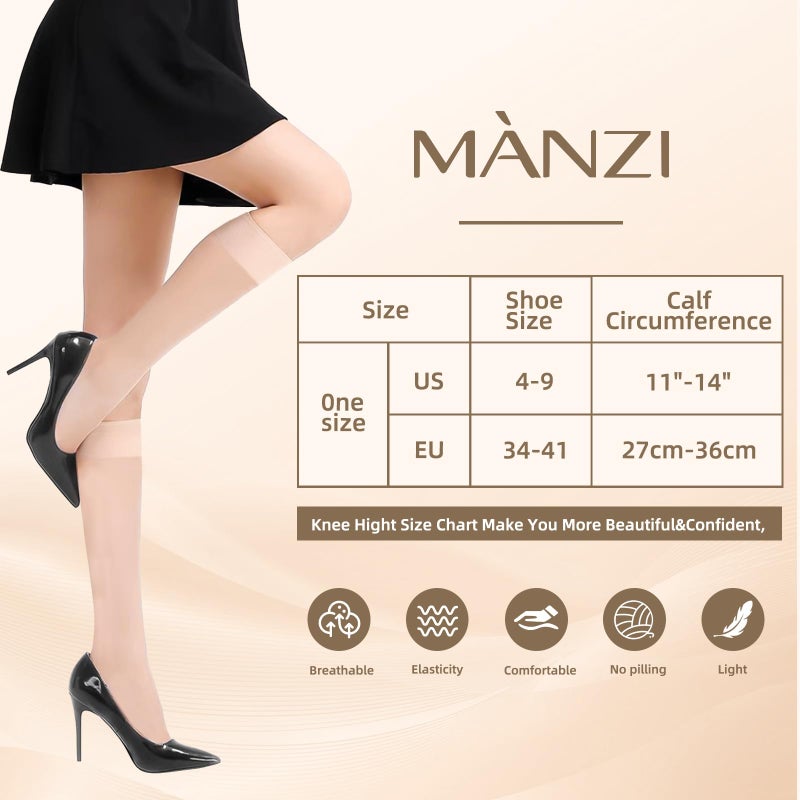 MANZI 12 Pairs Lady's Sheer Knee High Stockings, 12 Pairs Nude - Image 5